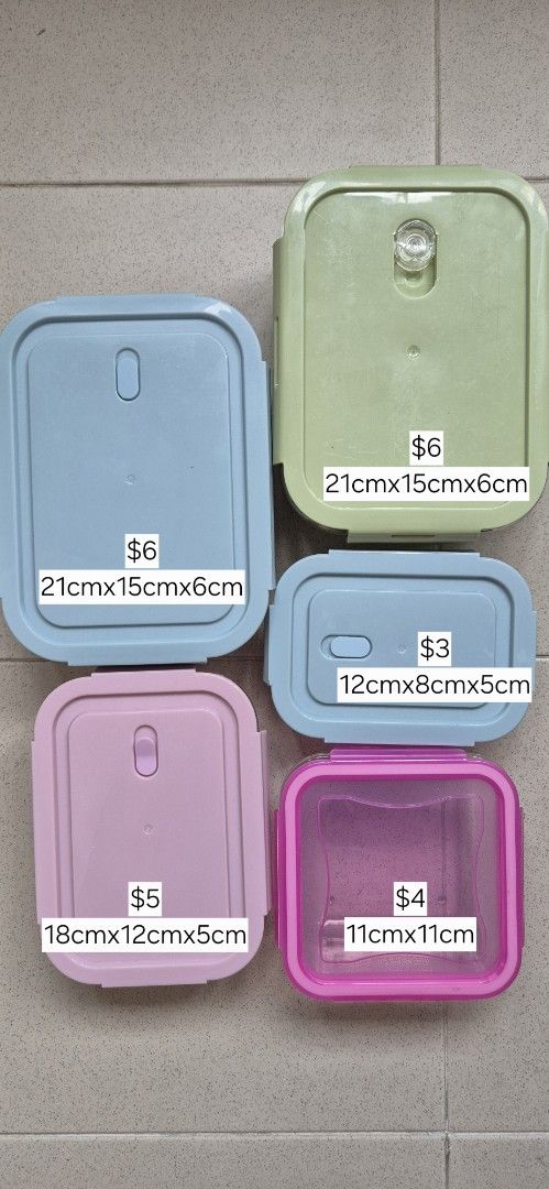 Glass Food Storage Containers - Various Sizes & Colors
