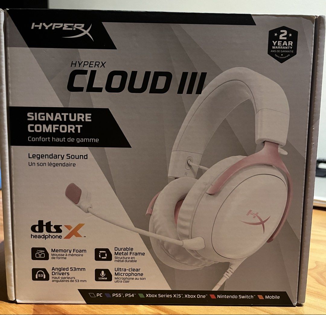 HyperX Cloud III Gaming Headset - White/Pink