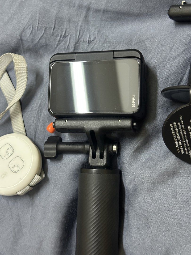 Insta 360 Go Ultra Creator Bundle (Category: Video Cameras) located in Manila. Submitted by declutteringlot (Listing ID 1431153756, Image 3). Description: Includes items not included in the creator bundle: 1. Installed official screen protector worth 600 2. Includes easy clip headband worth 1200 3. Includes official lens guard replacement pack of 2 worth 1k Used a few times. Some scratch on the lens but you can replace it with the lens guard. Not