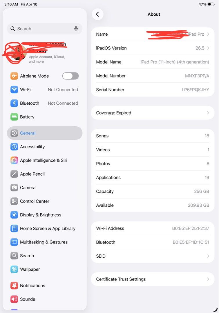 Ipad pro m2 11 inch 256gb (Category: iPad) located in Caloocan City. Submitted by nic834427 (Listing ID 1431168118, Image 1). Description: Ipad pro M2 11 inch 256gb Cycle count 118 no dents no scratches With matte screen protector and case Inclusion original box with replacement charger Meet up at your own decision 35k negotiable can give 32k lowest price for sure buyer (lightly use since 2023, hindi nagagamit during second year kasi need laptop 