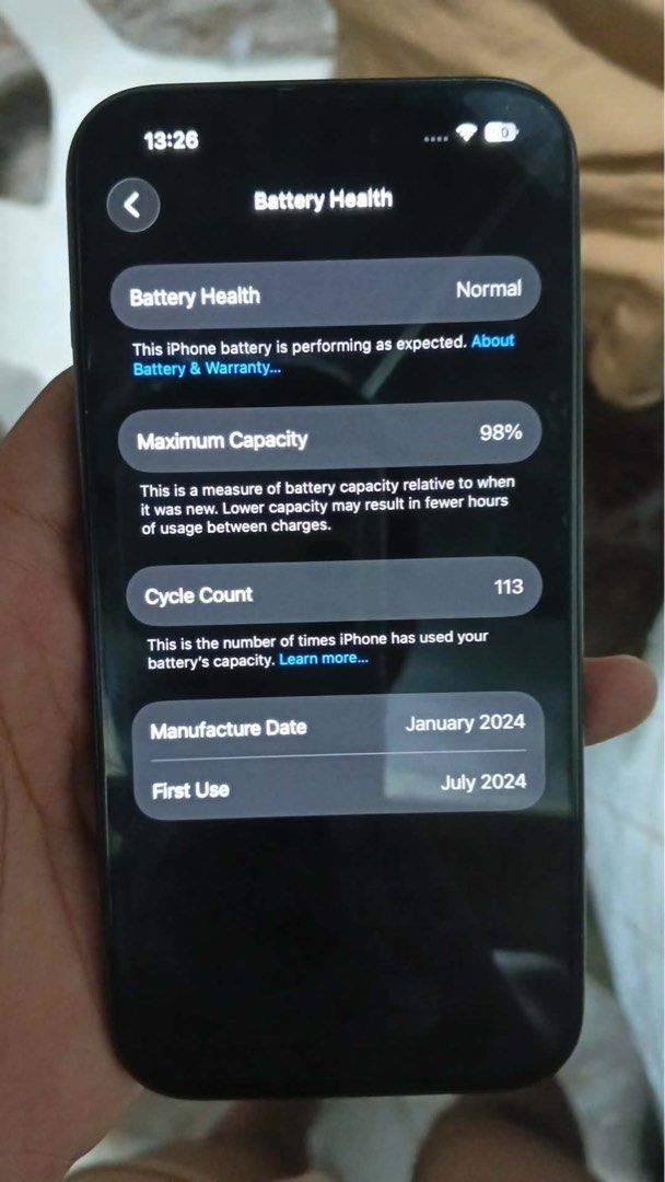 iPhone 15 128gb FU (Category: iPhone 15 Series) located in Pasay City. Submitted by vonigop (Listing ID 1431053910, Image 3). Description: iPhone 15 128gb FU no issue unit case tempered rfs need cash .