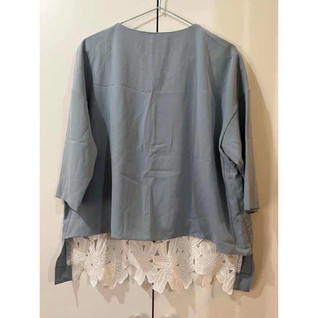 Korean Top Light Blue (Category: Blouses) located in Pasig City. Submitted by declutteringsaleitems (Listing ID 1431051305, Image 3). Description: Oversized fit Lalamove or grab c/o buyer, location is Pasig.