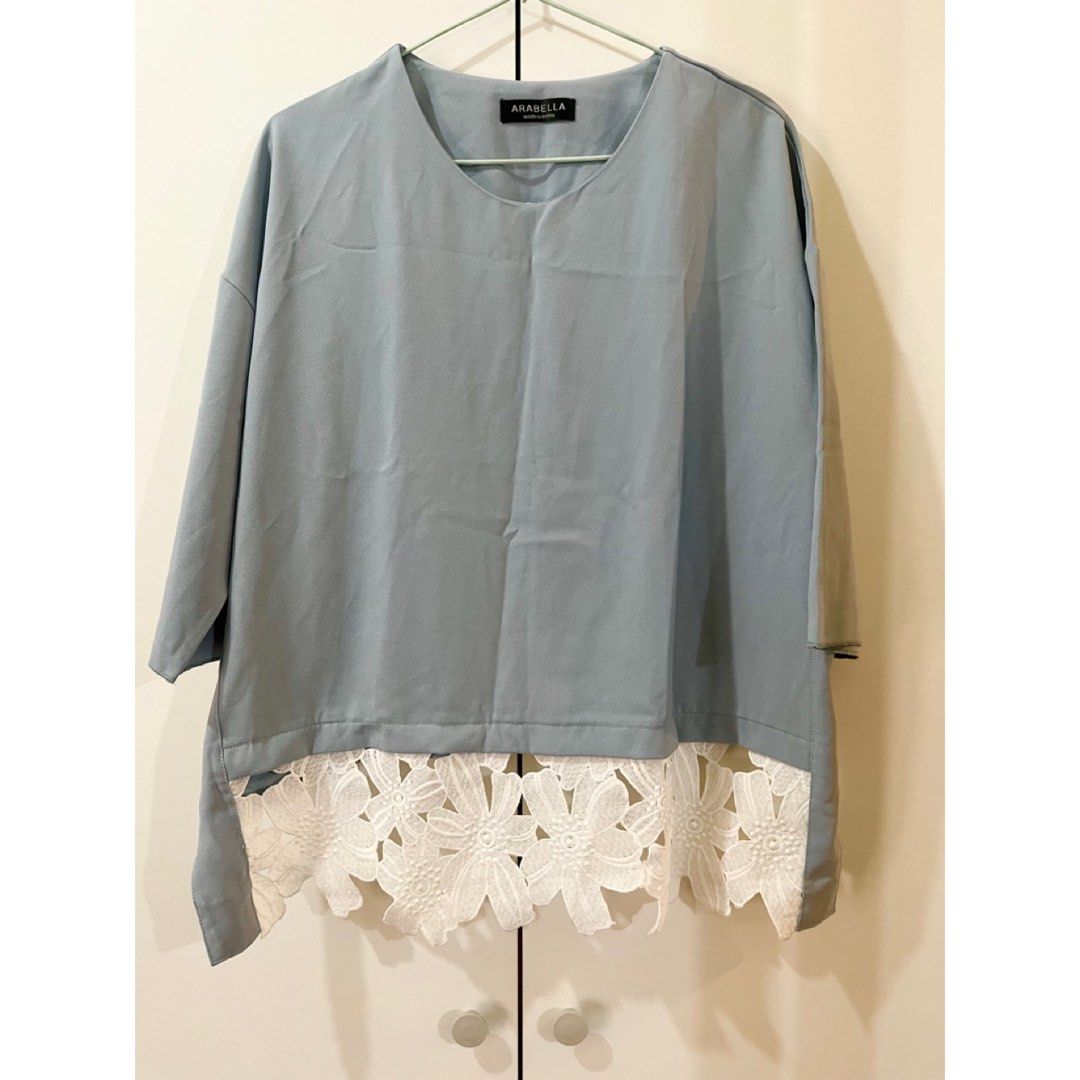 Korean Top Light Blue (Category: Blouses) located in Pasig City. Submitted by declutteringsaleitems (Listing ID 1431051305, Image 1). Description: Oversized fit Lalamove or grab c/o buyer, location is Pasig.