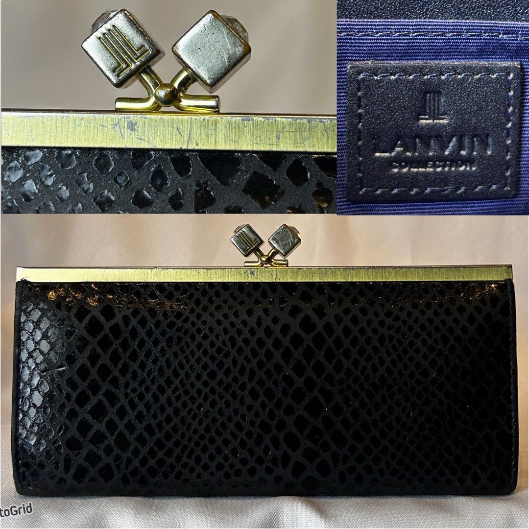 Lanvin Collection Black Wallet (Category: Luxury Bags & Wallets) located in Manila. Submitted by originalvintagebagph (Listing ID 1431154665, Image 1). Description: Authentic From japan Vintage Tarnish and scratches hardware rubs normal sign of ussage maayos pa di pwede sa maarte!! Pls check the photos Elegant black wallet from Lanvin Collection. Features a unique clasp with decorative accents. The interior includes multiple compartments and a zi