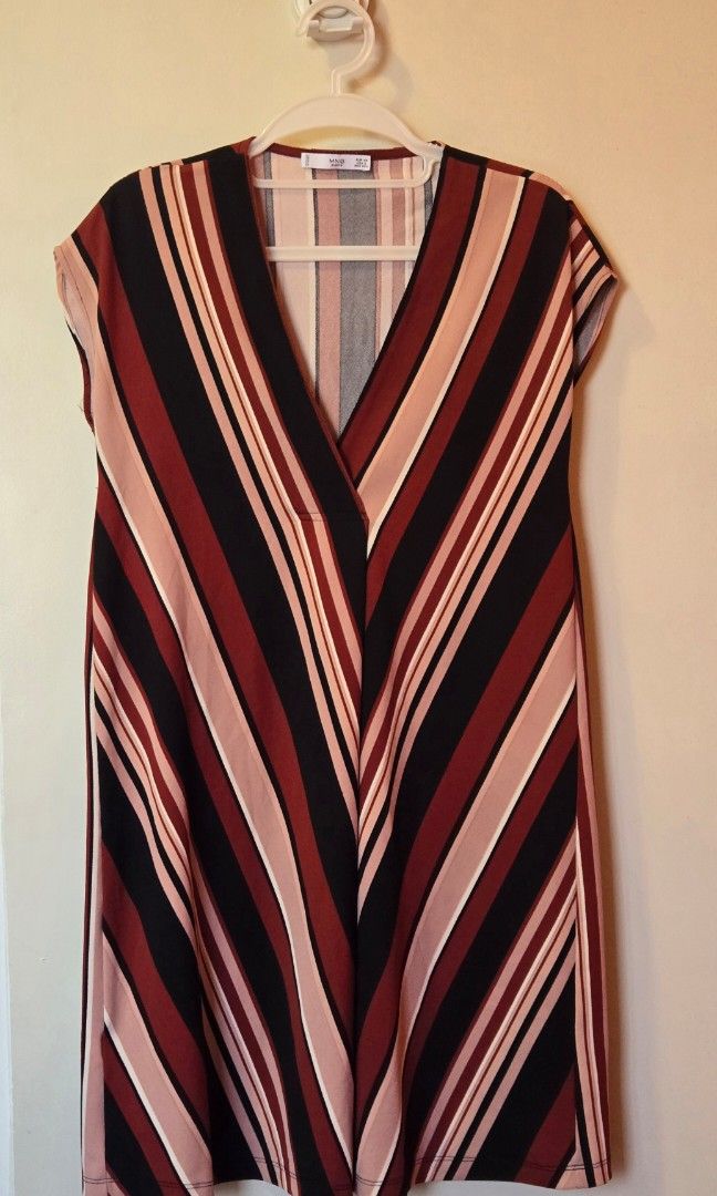 Mango Basics V-Neck striped Dress - Size XS (Category: Dresses) located in Pasig City. Submitted by ac_ya (Listing ID 1431055290, Image 1). Description: Mango Basics V-Neck striped Dress Size: XS Colors: Black, White, Maroon and Pink Fabric is stretchy, with one sleeve needing retouch on stitching but otherwise in perfect condition. RFS: Decluttering.