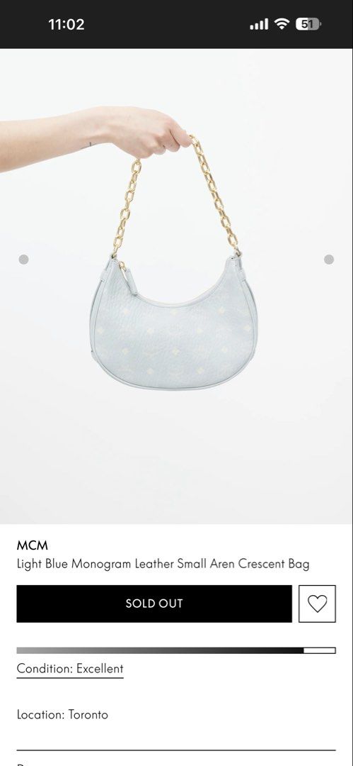 MCM Light Blue Monogram Leather Small Aren Crescent Bag (Category: Luxury Bags & Wallets) located in Makati City. Submitted by ourtinycloset (Listing ID 1431004568, Image 2). Description: .