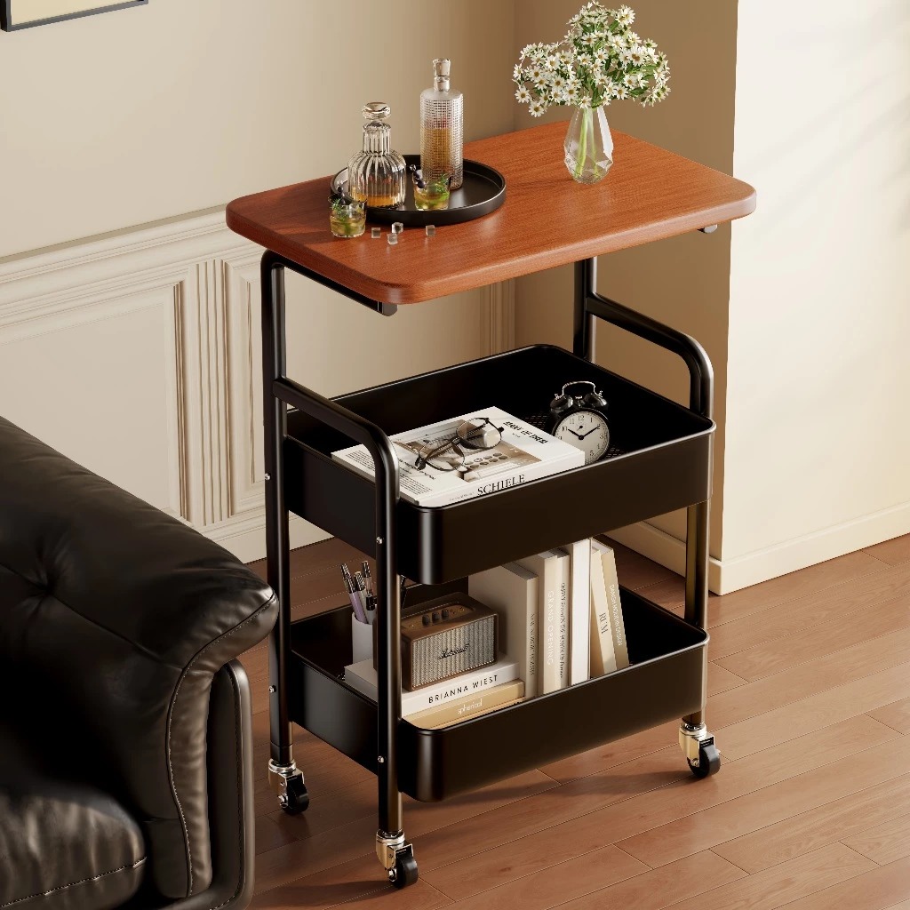 Metal Storage Cart Side Table With Wheels | IKEA Style Rolling Trolley ...