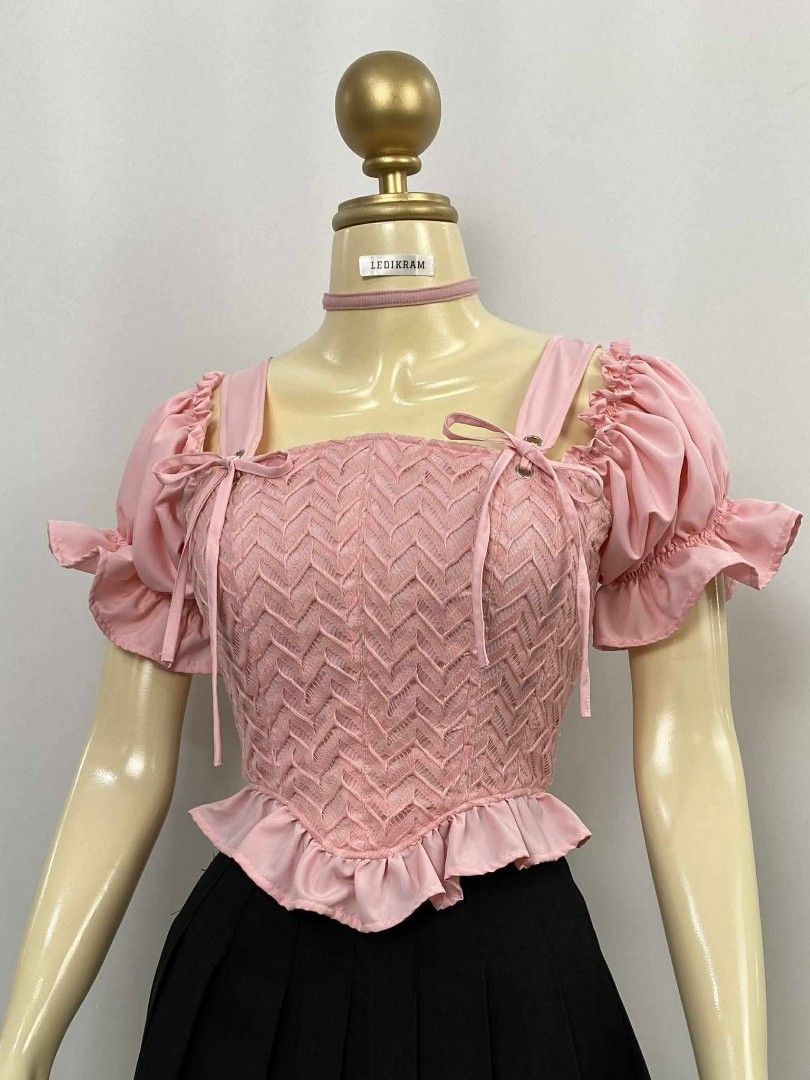 Pink Coquette Corset Top (Category: Others Tops) located in Taguig. Submitted by cinnamoncloud (Listing ID 1431099266, Image 1). Description: bought from Altered Edition from FB - this is the picture posted from the page - inclusions top & choker - size is Small to Medium, it can be adjusted at the back - price 800, OG price 880 pesos can haggle ☺️ - never worn outside, only worn for fitting - no stains/tears/damage - w/ real corset bonings - RFS