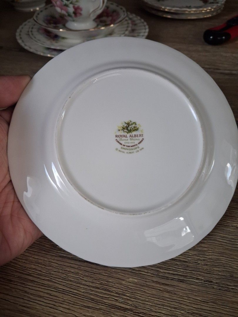 Royal Albert January Tea Plate (Category: Dinnerware & Cutlery) located in Pasig City. Submitted by singledadreseller (Listing ID 1431065204, Image 2). Description: Royal Albert Flower of the month January Tea Plate bone china made in england in very good condition php400 .