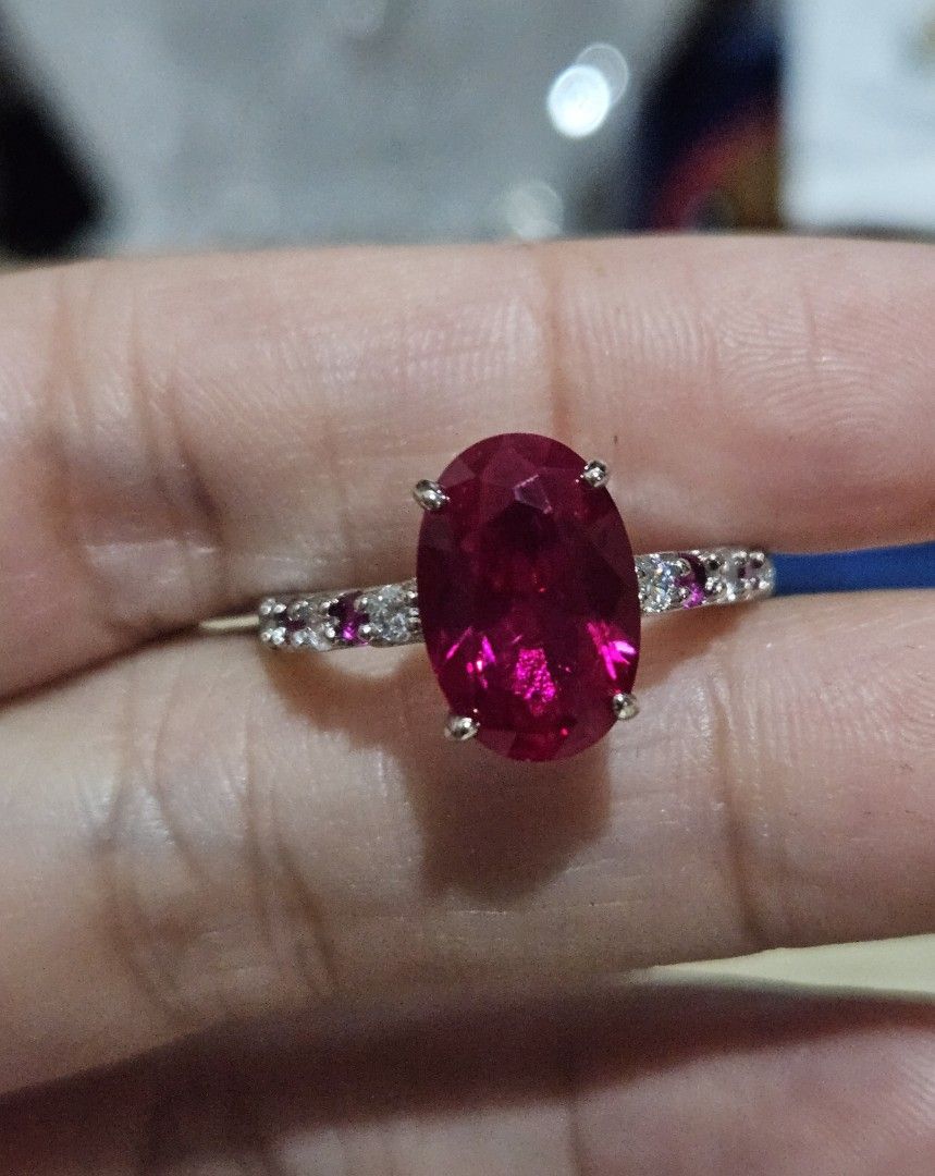 Ruby Stone Oval Faceted Oval Ring (Category: Rings) located in Cainta. Submitted by Kahi0410 (Listing ID 1431017729, Image 1). Description: Natural Stone Platinum filled setting 12x10mm oval faceted Adjustable ring Hypoallergenic Safe for acidic, sensitive skin.