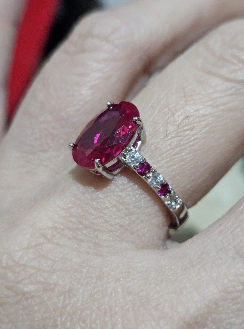 Ruby Stone Oval Faceted Oval Ring (Category: Rings) located in Cainta. Submitted by Kahi0410 (Listing ID 1431017729, Image 3). Description: Natural Stone Platinum filled setting 12x10mm oval faceted Adjustable ring Hypoallergenic Safe for acidic, sensitive skin.