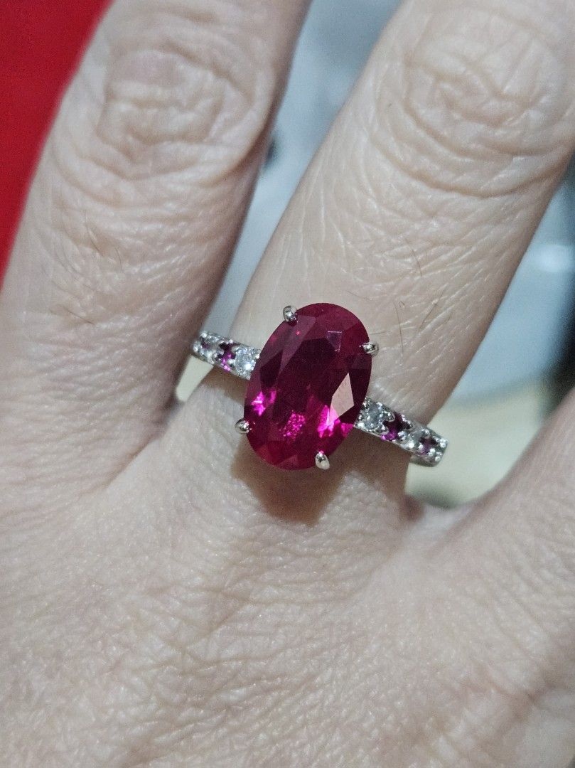Ruby Stone Oval Faceted Oval Ring (Category: Rings) located in Cainta. Submitted by Kahi0410 (Listing ID 1431017729, Image 2). Description: Natural Stone Platinum filled setting 12x10mm oval faceted Adjustable ring Hypoallergenic Safe for acidic, sensitive skin.
