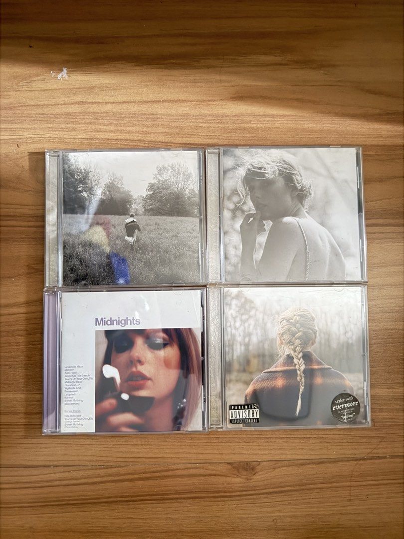 Taylor Swift CD Albums (Category: CDs & DVDs) located in Manila. Submitted by tswizzle_13 (Listing ID 1431040745, Image 1). Description: Collection of Taylor Swift CD albums. Includes "folklore", "evermore", and "Midnights". The albums are in their original cases. RFS. Will focus on vinyls only.