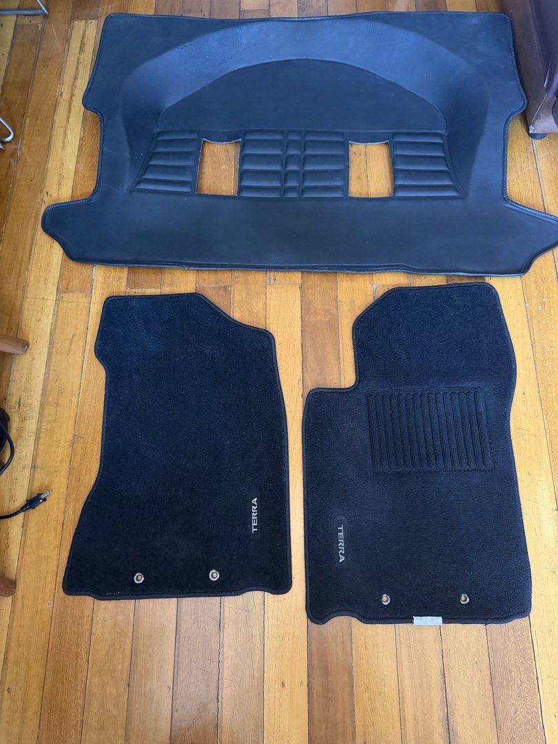 Nissan Terra dish mat very thick durable material (Category: Upholstery, Seatcovers and Other Interior Parts and Accessories) located in Paranaque City. Submitted by crew08 (Listing ID 1431154983, Image 1). Description: 3 pcs Terra set deep dish matting with Terra branding floor mats. Also theres a separate posting for the rubber trunk tray in my account.