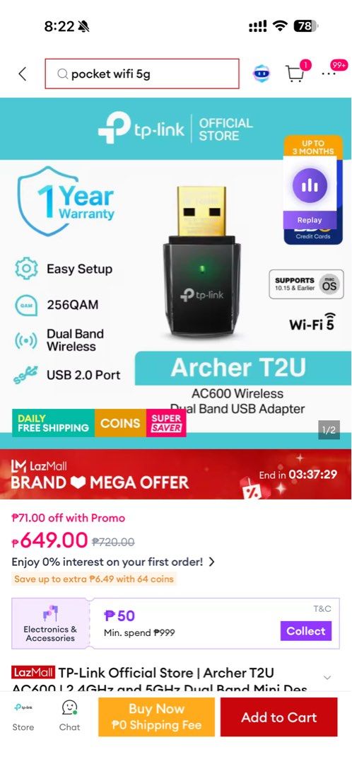TP-Link Archer T2U USB Wireless Adapter/Receiver (Category: Hard Disks & Thumbdrives) located in Rodriguez. Submitted by babytoothy (Listing ID 1431107314, Image 2). Description: WORKING (can send video) Walang takip Walang box 300 fixed price 350 shipped .