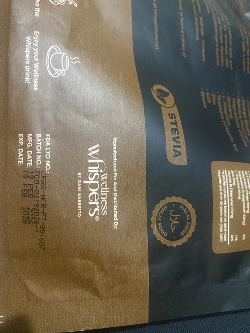 Wellness Whispers Caramel Latte Coffee (Category: Health Food, Drinks & Tonics) located in Mandaue City. Submitted by Currentcrs (Listing ID 1431100046, Image 3). Description: 7 sachets Rfs: extra J& T delivery - 80.