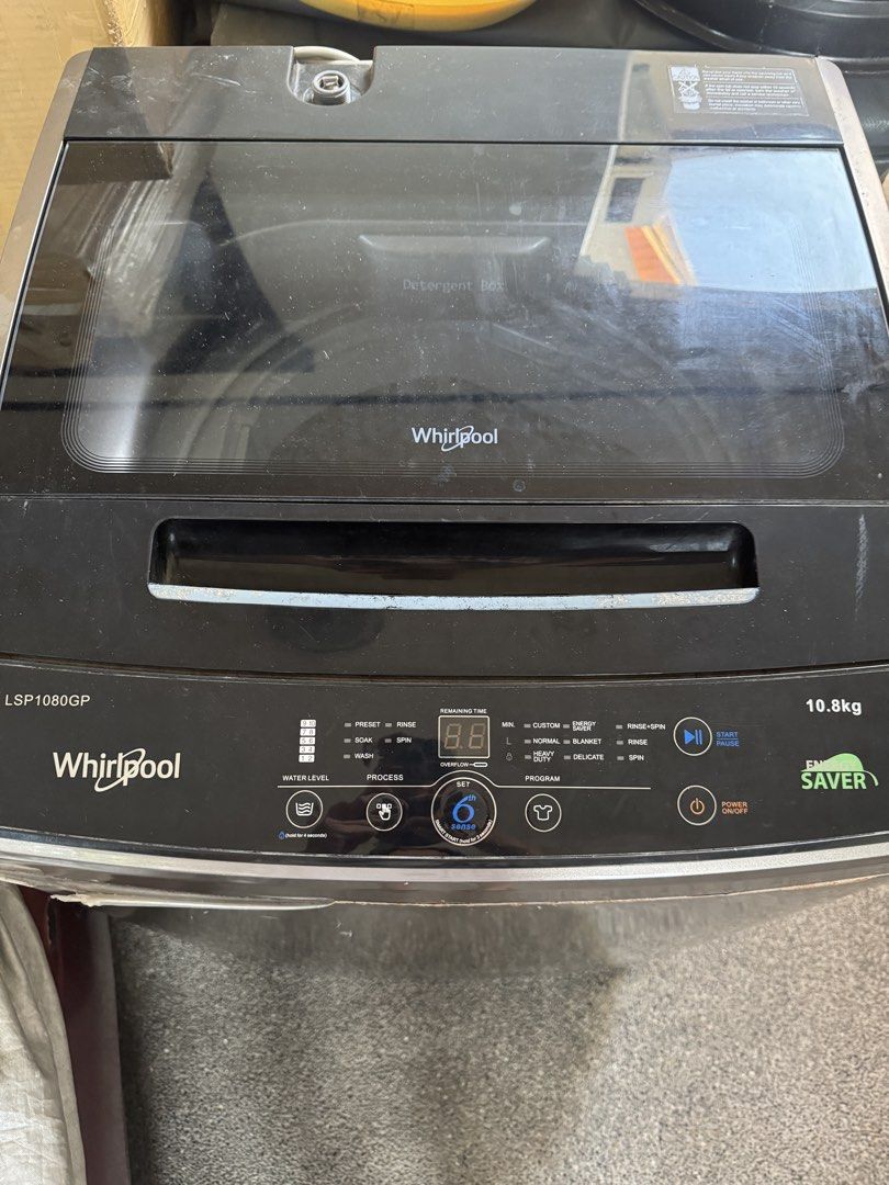 Whirlpool Top Load Washing Machine 10.8kg (Category: Washing Machines and Dryers) located in Paranaque City. Submitted by aingrso (Listing ID 1431142112, Image 1). Description: ‼️FOR SALE‼️ •Whirlpool 10.8 kg Top Fully Auto Washing Machine LSP1080GP (Graphite) •RFS: Bought a new one since the dryer’s no longer working. •Price negotiable, as is where is. •Please set proper expectations, unit has been with us for years, expect wear & tear. •Shippin