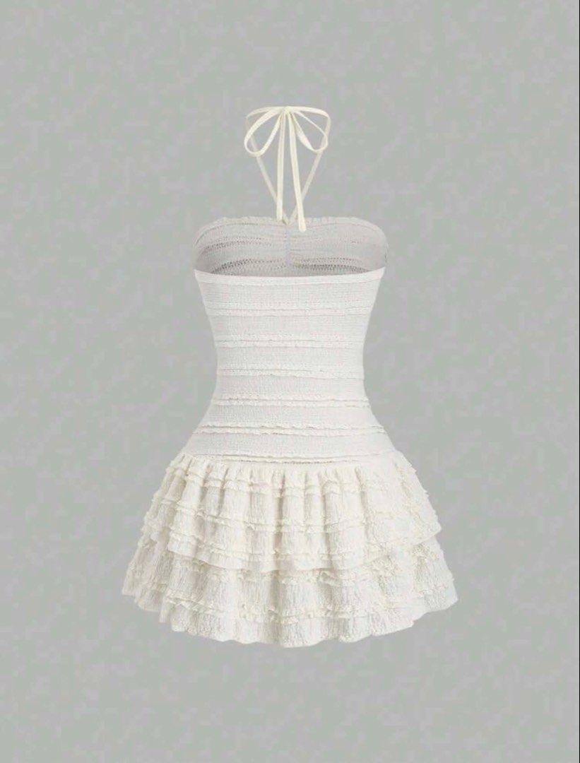 White Halter Neck Ruffle Dress (Category: Dresses) located in Caloocan City. Submitted by andraaa_ (Listing ID 1431108723, Image 2). Description: - used once - good as brand new - pm for ww -can’t negotiate, last price posted.