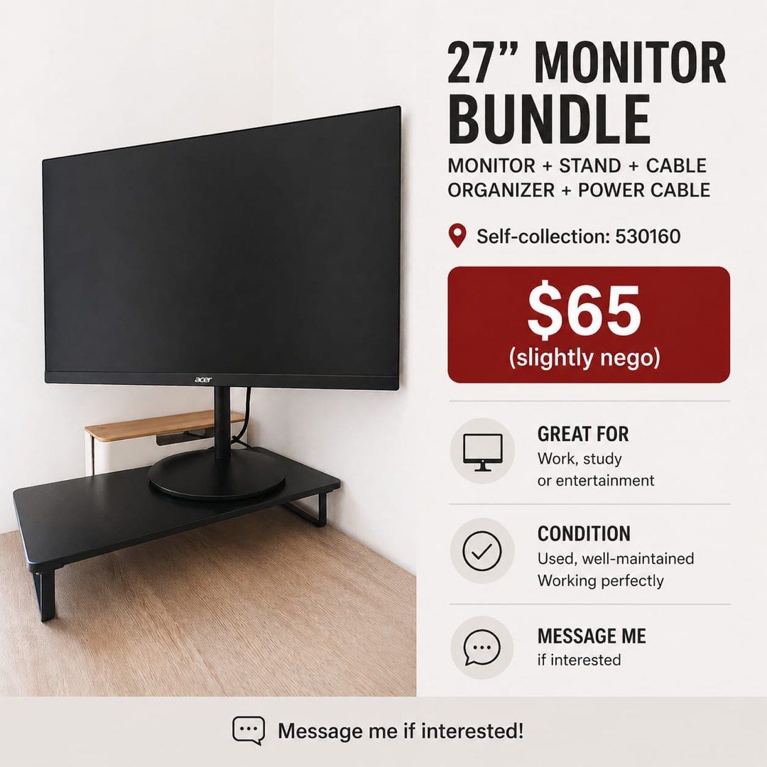 27" Monitor Bundle with Stand, Cables