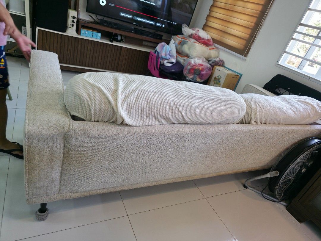 4 seater sofa (Category: Sofas) located in Noveleta. Submitted by happy_shopmanila (Listing ID 1435357988, Image 3). Description: 210x86cm back ht. 80cm seat ht 45 needs to be cleaned. there is minor flaw. free cover included as shown in the picture free center table also.