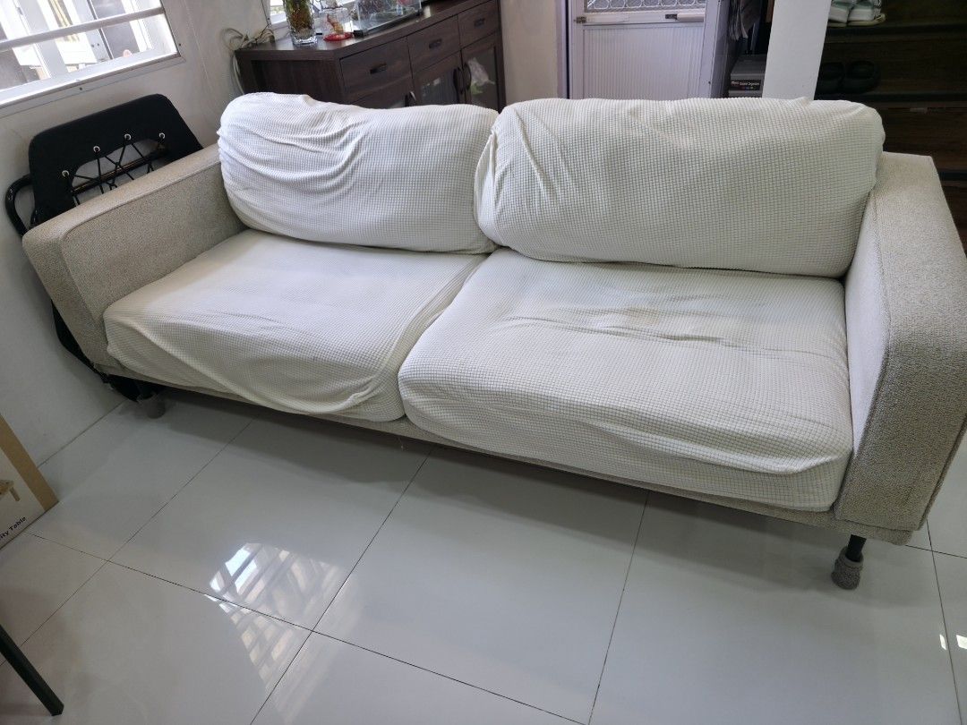 4 seater sofa (Category: Sofas) located in Noveleta. Submitted by happy_shopmanila (Listing ID 1435357988, Image 1). Description: 210x86cm back ht. 80cm seat ht 45 needs to be cleaned. there is minor flaw. free cover included as shown in the picture free center table also.