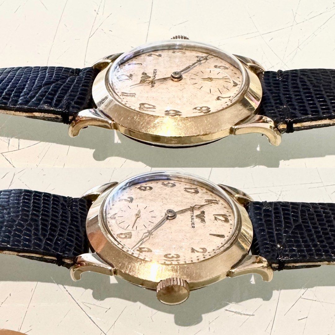 古董珍藏品詠雅華腕錶 (50年代原廠産品) Real Antique Wittnauer Manual Wind Men’s Watch: 100% Original 勁靚Wallpaper紋錶面，原廠詠雅華17Jewels 機蕊細三針運行，原廠詠雅華10K gf 混金錶殼 直徑33.5mm ，全新代用錶帶扣及18mm闊真皮錶帶，運作正常 Working Condition 。 （分類：手錶）位於 Hong Kong。 由 super_dingdong 提交（商品編號 1435354188，圖片 3）。簡介： 古董珍藏品詠雅華腕錶 (50年代原廠産品) Real Antique Wittnauer Manual Wind Men’s Watch: 100% Original 勁靚Wallpaper紋錶面，原廠詠雅華17Jewels 機蕊細三針運行，原廠詠雅華10K gf 混金錶殼 直徑33.5mm ，全新代用錶帶扣及18mm闊真皮錶帶，運作正常 Working Condition 。。