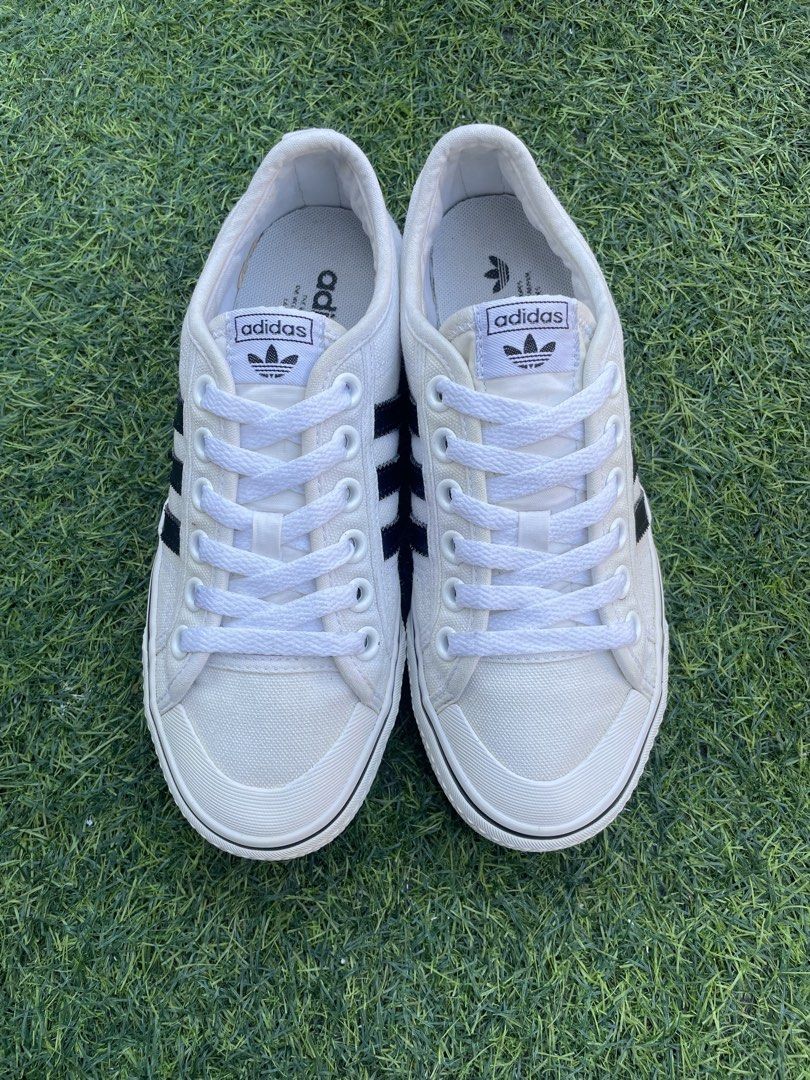 Adidas Nizza White Black (Category: Sneakers) located in Muntinlupa City. Submitted by shefindsthrift (Listing ID 1435370249, Image 2). Description: - Adidas Nizza sneakers - White upper with black stripes - Gum sole - Size: 7 womens 5.5 mens 1k.