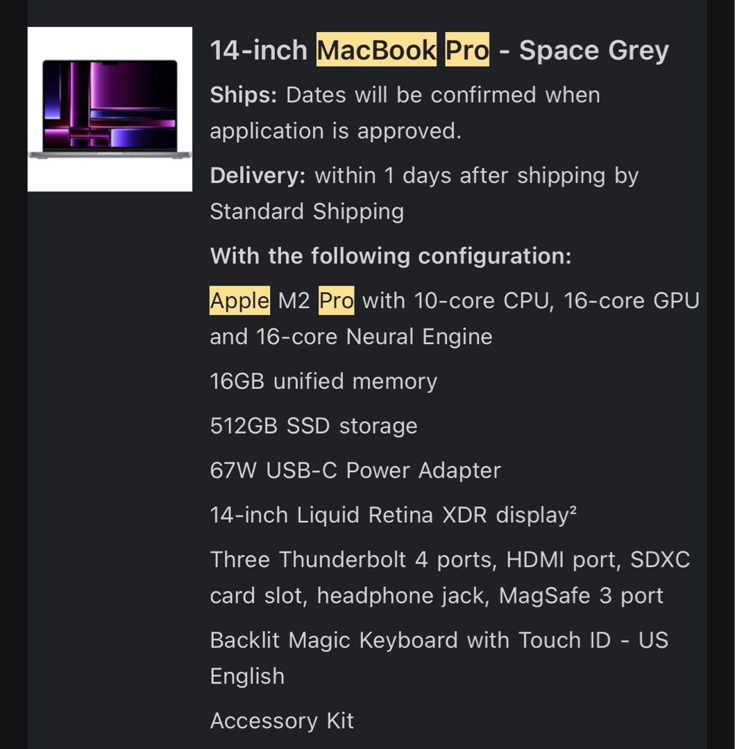 Apple MacBook Pro 14-inch M2 Pro - Space Grey442018311638231042