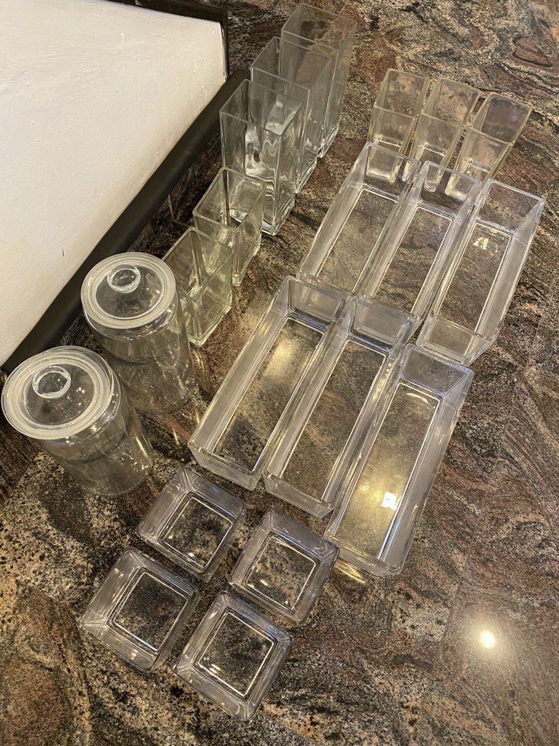Assorted Glass Containers - Vases, Jars, and Trays