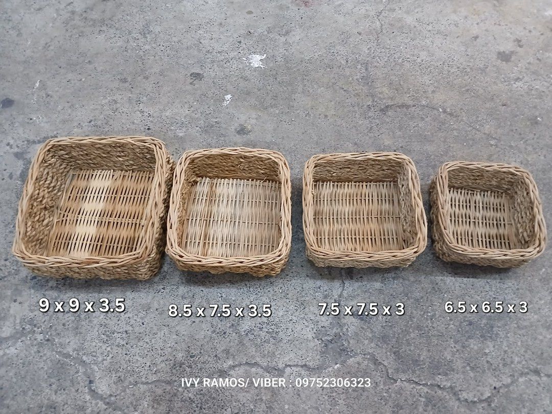 Assorted Woven Baskets (Category: Storage Boxes & Baskets) located in Quezon City. Submitted by ivy191995 (Listing ID 1435474879, Image 1). Description: Various sizes of woven baskets perfect for storage or decoration. Includes square and rectangular shapes. Sizes range from small 6x8 baskets to larger 20x15x5 baskets. Some baskets have handles for easy carrying. Made from natural materials, these baskets add a rustic touch to any space..