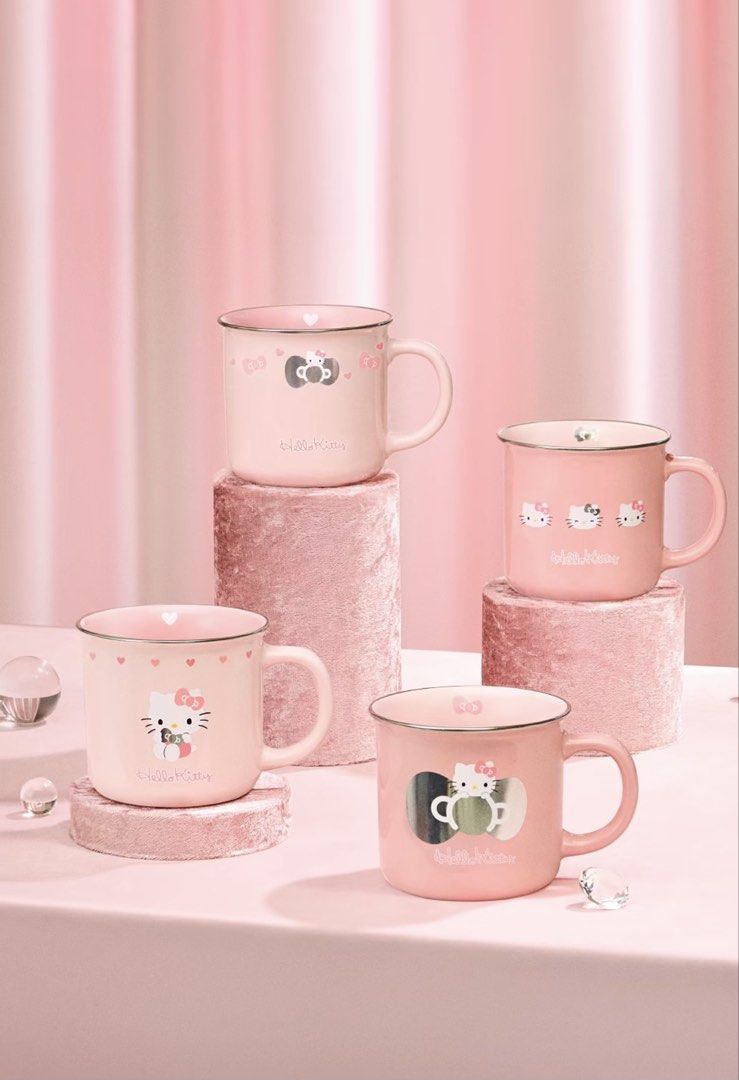 Authentic the coffee bean x Sanrio hello kitty Pink limited edition ribbon mug set ceramic cup