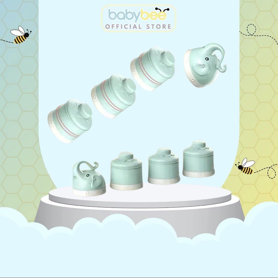 Babybee Elephant Milk Powder Box (Category: Breastfeeding & Bottle Feeding) located in Dasmarinas. Submitted by denmae (Listing ID 1435363854, Image 3). Description: - Babybee Milk Powder Box - Elephant design - Light green with white accents - Multiple compartments for milk powder or snacks - Portable and easy to use - Made of durable, food-grade plastic - Ideal for parents on the go.