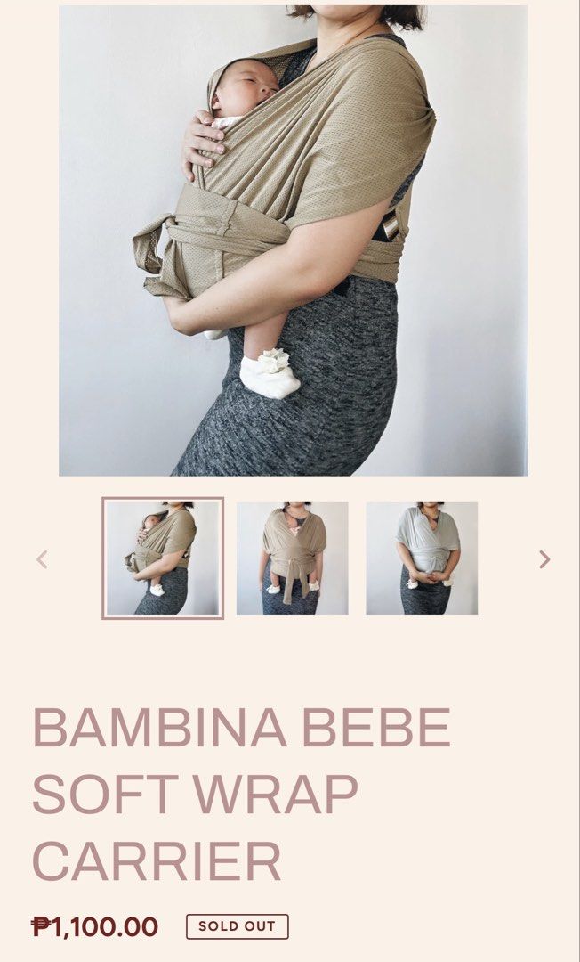 BAMBINA BEBE SOFT WRAP CARRIER (Category: Carriers & Slings) located in Quezon City. Submitted by art_declutter (Listing ID 1435344728, Image 2). Description: Good as new..