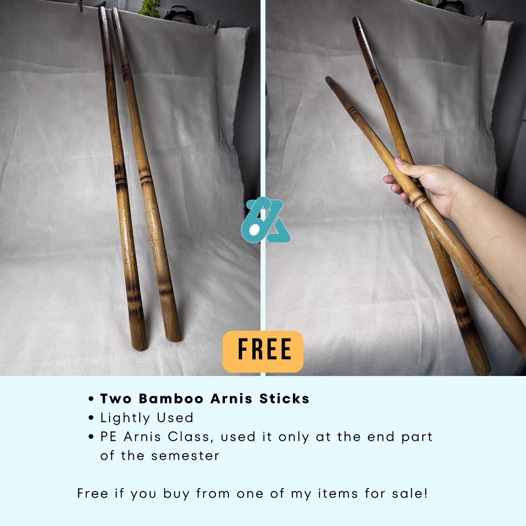 Bamboo Arnis Sticks for FREE* (Category: Sports & Fitness Nutrition) located in Quezon City. Submitted by az.de.clutters (Listing ID 1435511287, Image 2). Description: *Freebie for any items bought from my listings. Kindly refer to the photos for more details. Thank you for helping out a student! .