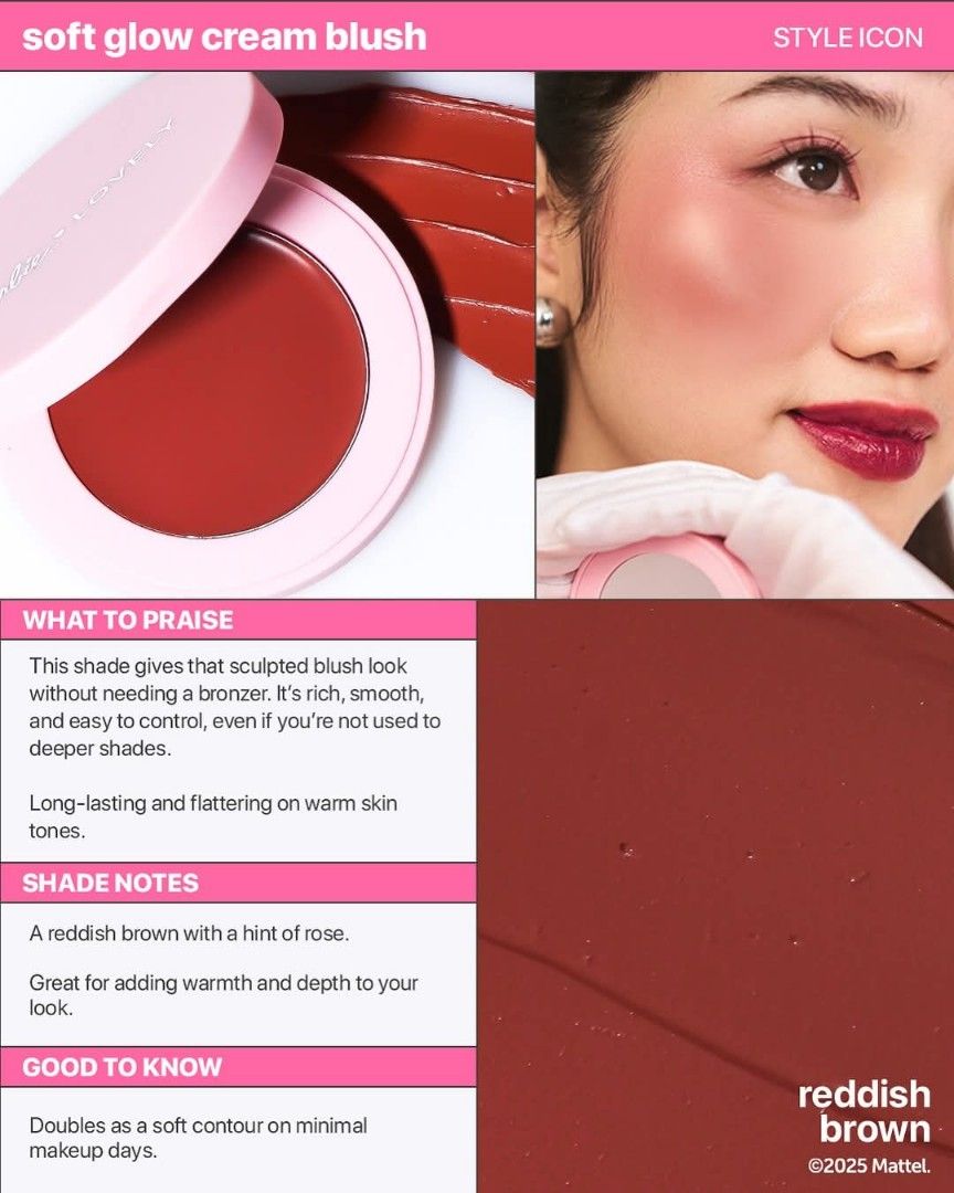 Barbie Lovely Soft Glow Cream Blush (Category: Makeup) located in Batangas. Submitted by agfdc (Listing ID 1435484967, Image 2). Description: (Last one) Brand new Barbie Lovely Soft Glow Cream Blush. - Comes in a pink compact with a mirror. - Includes original box. - Shade: Style Icon Yes, legit and orig sya. No to fake tayo girlies Pm lang if may katanungan. Willing din magsend ng ids :)) .