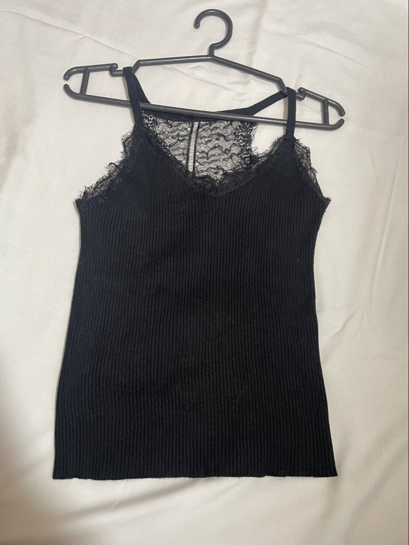 Black Ribbed Camisole with Lace Trim (Category: Sleeveless) located in Bulacan. Submitted by clothesbyash (Listing ID 1435485639, Image 1). Description: - Can fit XS-S - never worn.