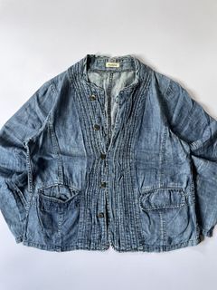 blue Plantation cotton denim jacket with vertical pleated detailing