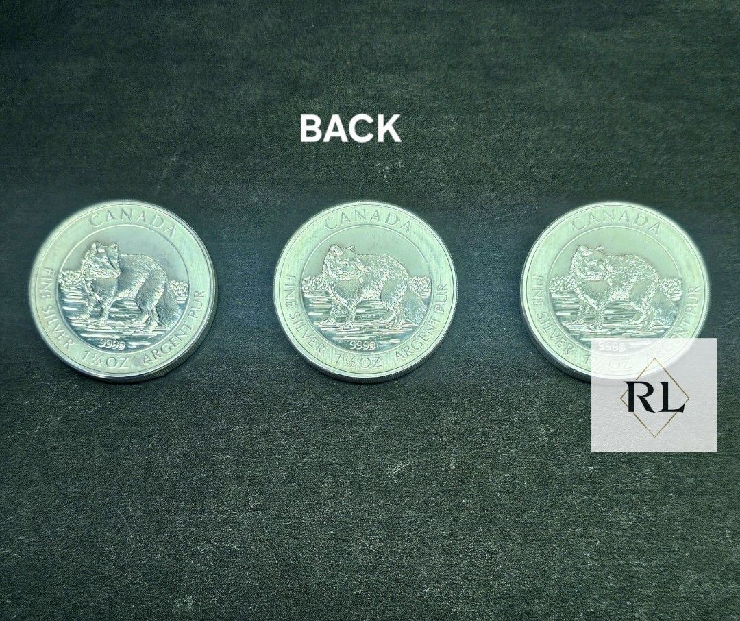 Canada Silver 1.5 oz Coin (Category: Currency) located in Marilao. Submitted by ar_zam8 (Listing ID 1435520953, Image 1). Description: - Set of three Canada silver coins. - Each coin features a wolf design. - Year: 1994 - Material: Fine silver (1.5 troy oz per coin). - Includes the words "CANADA", "FINE SILVER", and "ARGENT PUR"..