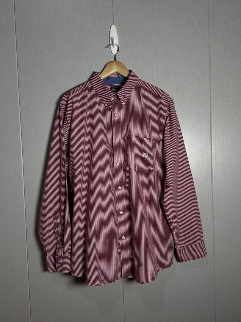Chaps Red Stripes Longsleeves (Category: Formal Shirts) located in Quezon. Submitted by myardina (Listing ID 1435374860, Image 1). Description: - In a very good condition - Can fit Large to XL - Color rate 9/10 - Width 25 - Length 31 - +sf.