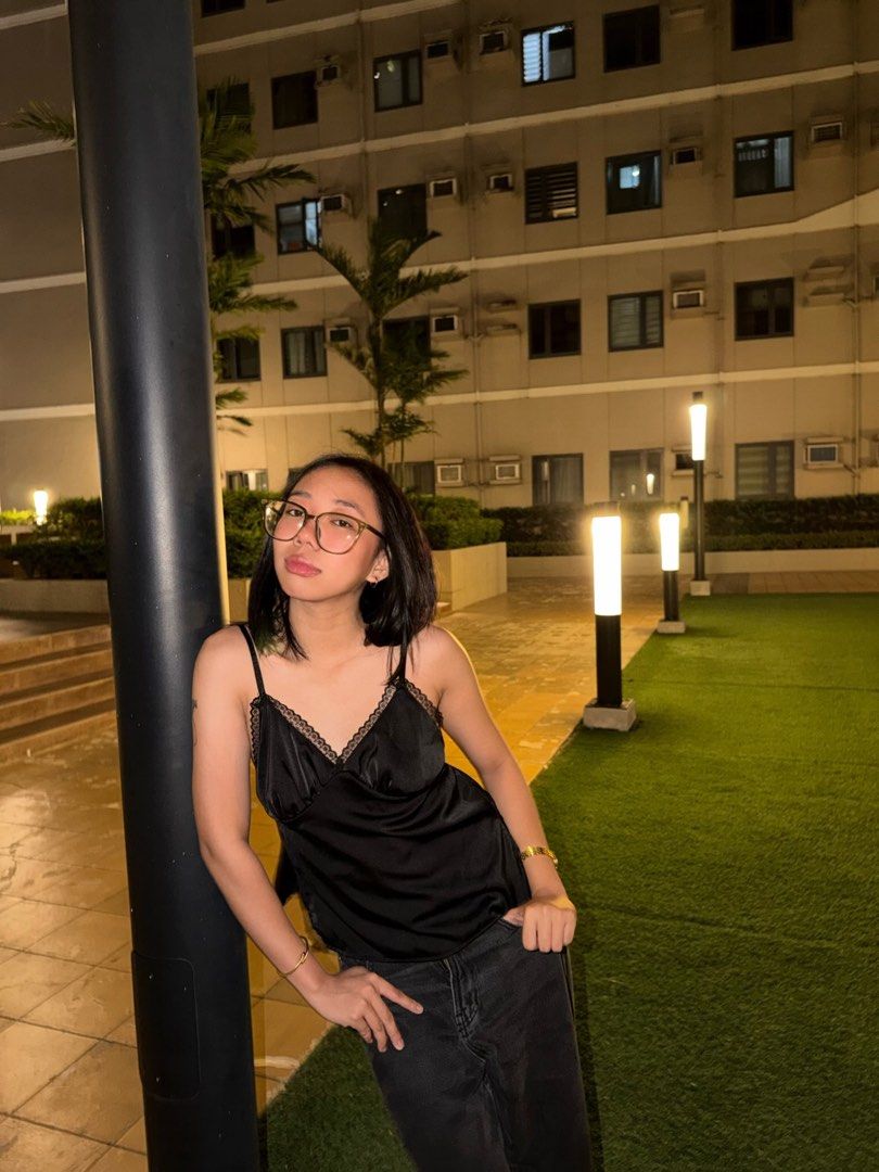 Chic Black Satin Lace Trim Camisole Top (Category: Sleeveless) located in Cavite. Submitted by mevynn (Listing ID 1434096095, Image 2). Description: brand new, what you see is what you get - too big for me small on tag, can fit semi-med adjusted straps on shoulder 💳 gcash / gotyme 🚚 lalamove, jnt or gogo xpress .