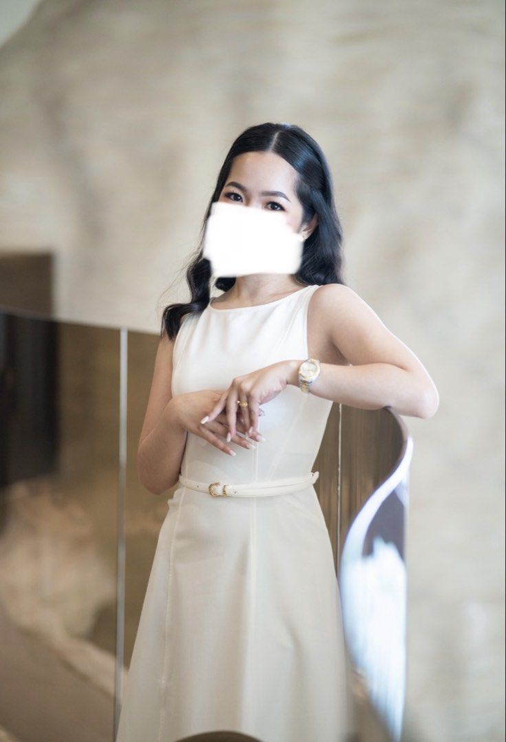 Civil Wedding Dress with Pockets (Category: Dresses) located in Quezon City. Submitted by kpa10 (Listing ID 1435503455, Image 1). Description: - White sleeveless dress - Fitted bodice - A-line skirt - Matching belt - Boat neckline - Keyhole back detail - Mid-calf length - Ideal for formal occasions.