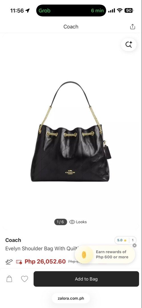 Coach Evelyn Shoulder Bag (Category: Luxury Bags & Wallets) located in Manila. Submitted by bravestar.9417e9 (Listing ID 1435366775, Image 1). Description: - Coach Evelyn Shoulder Bag - Black color - Quilted design - Chain strap - Drawstring closure - Features the Coach logo - Stylish and functional.