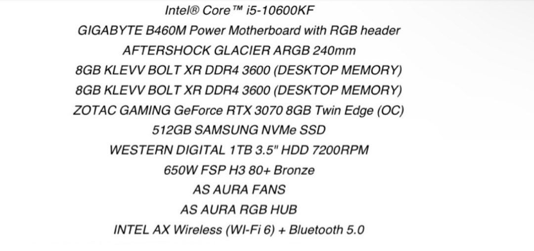Custom Aftershock Gaming PC - RTX 3070441882438061926401