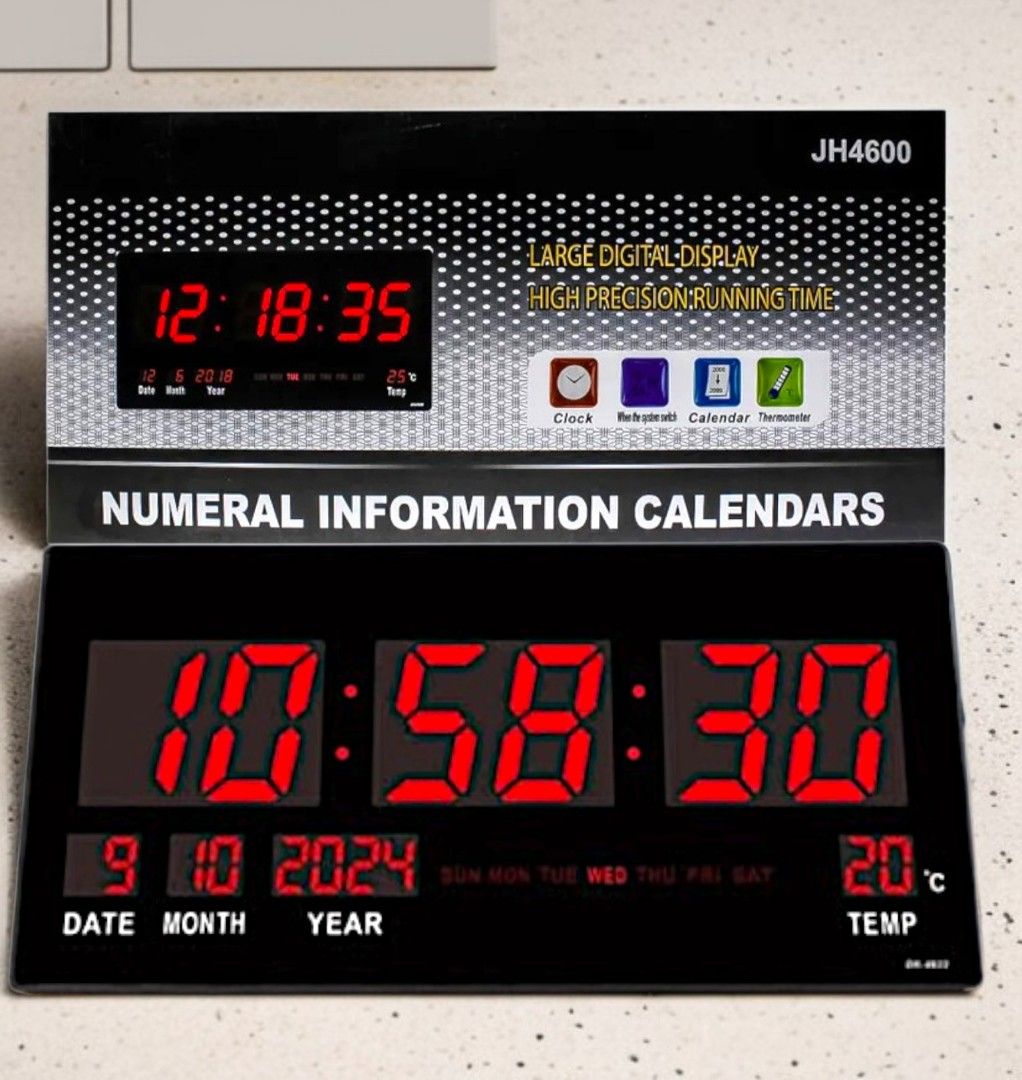 Digital LED Wall Clock With Calendar and Temperature Display JH4600 (Category: Clocks) located in Manila. Submitted by noel_o (Listing ID 1435467634, Image 1). Description: Digital LED Wall Clock With Calendar and Temperature Display JH4600 Description: This is the first and foremost, a clock with a sufficiently large display, By placing such a clock on the wall at home or in the office, at work, you can always, and from a distance will see the t