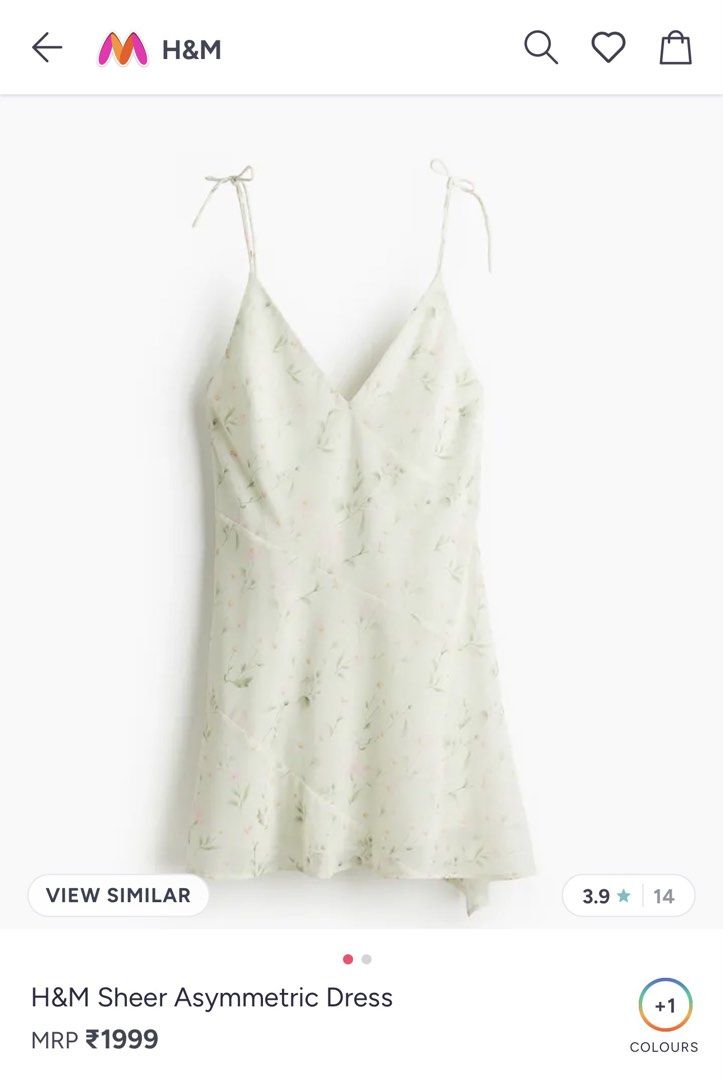 Divided H&M Floral Mini Dress (Category: Dresses) located in Guimba. Submitted by jasy_ (Listing ID 1435171060, Image 1). Description: Mini dress features a delicate floral print with a V-neckline and spaghetti straps. It has a flowing, layered skirt. The tag indicates the brand is H&M. The dress has a lining. Super cute in actual Jnt Gcash.