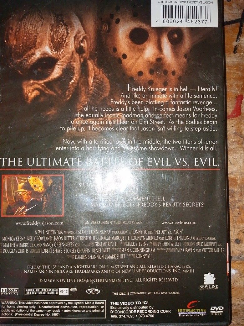 Freddy vs. Jason DVD Movie (Category: CDs & DVDs) located in Roxas City. Submitted by calebscollections (Listing ID 1435393382, Image 2). Description: Original DVD movie Pwedi COD.
