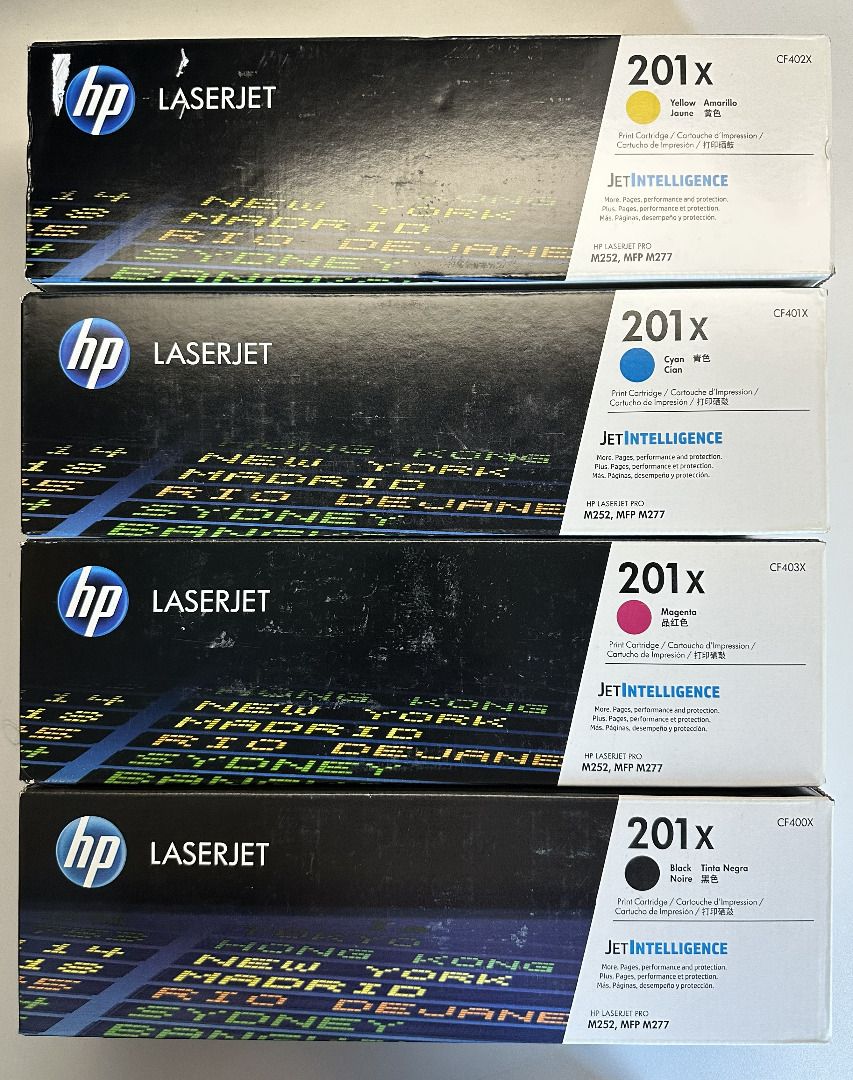 Full set HP 201X Toner Cartridges - Black, Cyan, Magenta, Yellow