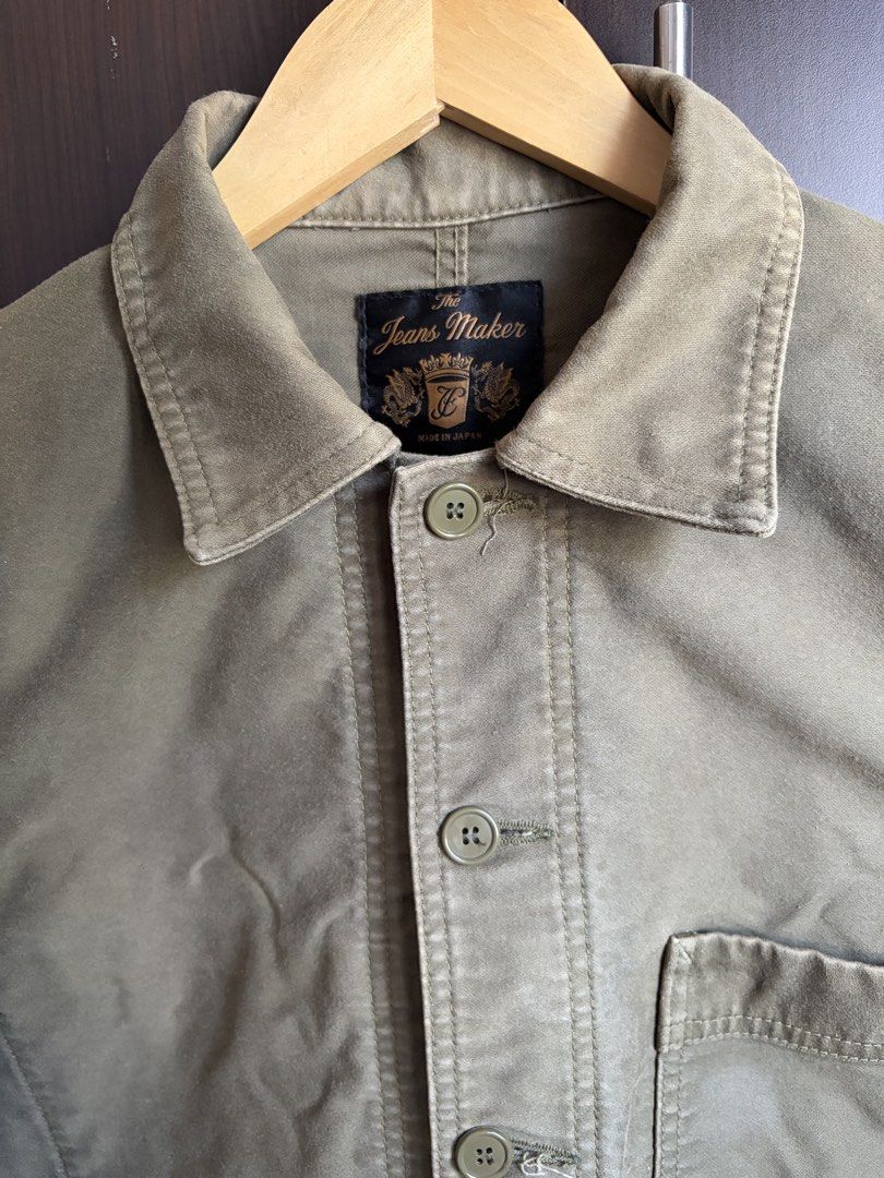 Fullcount Olive Chore Jacket (Category: Coats, Jackets and Outerwear) located in Urdaneta. Submitted by theoldmanstore (Listing ID 1435518021, Image 2). Description: - Authentic Fullcount jacket - Made in Japan - Size 36 - Olive green color - Button-up front - Two chest pockets - Two lower pockets - Classic collar - Simple, clean design Shoulder-16.5 Chest-21 Sleeve-24 Length-27.5.