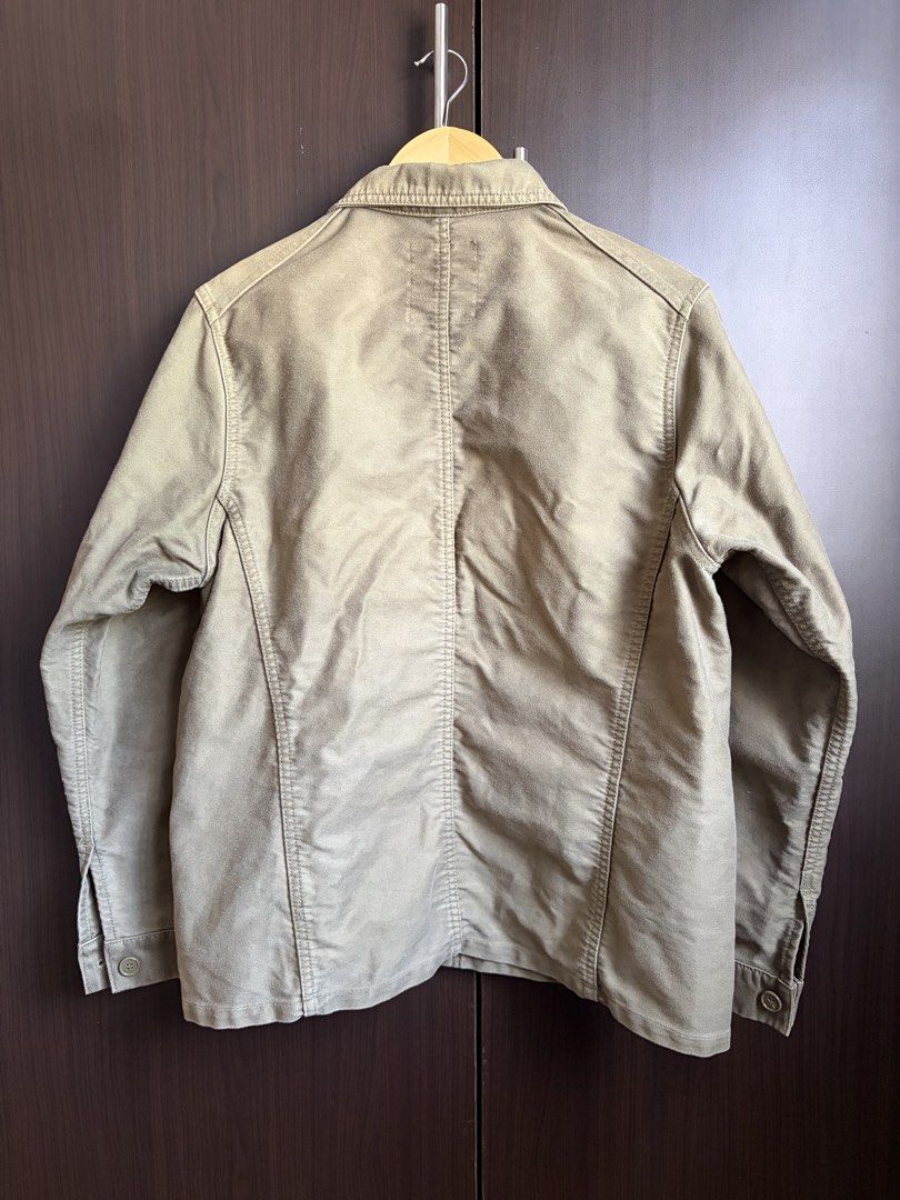 Fullcount Olive Chore Jacket (Category: Coats, Jackets and Outerwear) located in Urdaneta. Submitted by theoldmanstore (Listing ID 1435518021, Image 3). Description: - Authentic Fullcount jacket - Made in Japan - Size 36 - Olive green color - Button-up front - Two chest pockets - Two lower pockets - Classic collar - Simple, clean design Shoulder-16.5 Chest-21 Sleeve-24 Length-27.5.