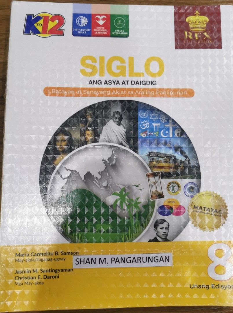 Grade 8 used Textbook (Category: Textbooks) located in Cainta. Submitted by aterizshan4221 (Listing ID 1435384274, Image 1). Description: Grade 8 used Textbook for ₱100 each - "Siglo: Ang Asya at Daigdig" - SOLD - "Exploring Life Through Science Series" - "Ang Bagong Pluma" - "Integrated English for Effective Communication". MOP-thru gcash MOD lalamove must be shouldered by the buyer.